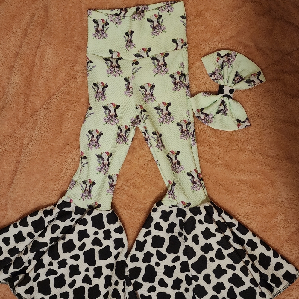 cow print bell bottom sage flare